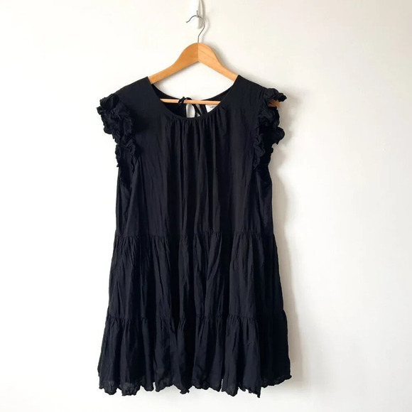 Aritzia Wilfred La  Boheme Sidonie Ruffled Scalloped Dress Black Size Large - Picture 3 of 8